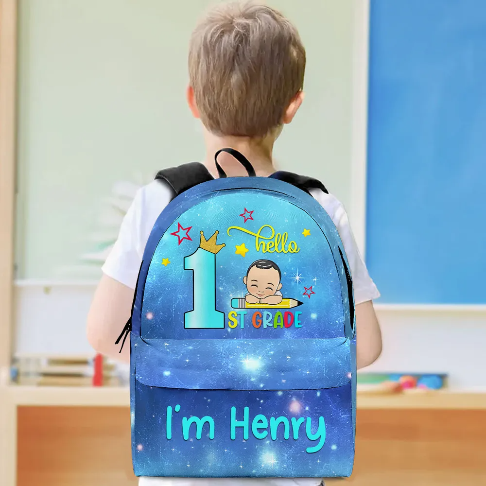 Hello School - Personalized Kid Backpack - Custom Gift For Back To School, First Day of School - Student, Son, Daughter | Kindergarten, Pre-K, Preschool