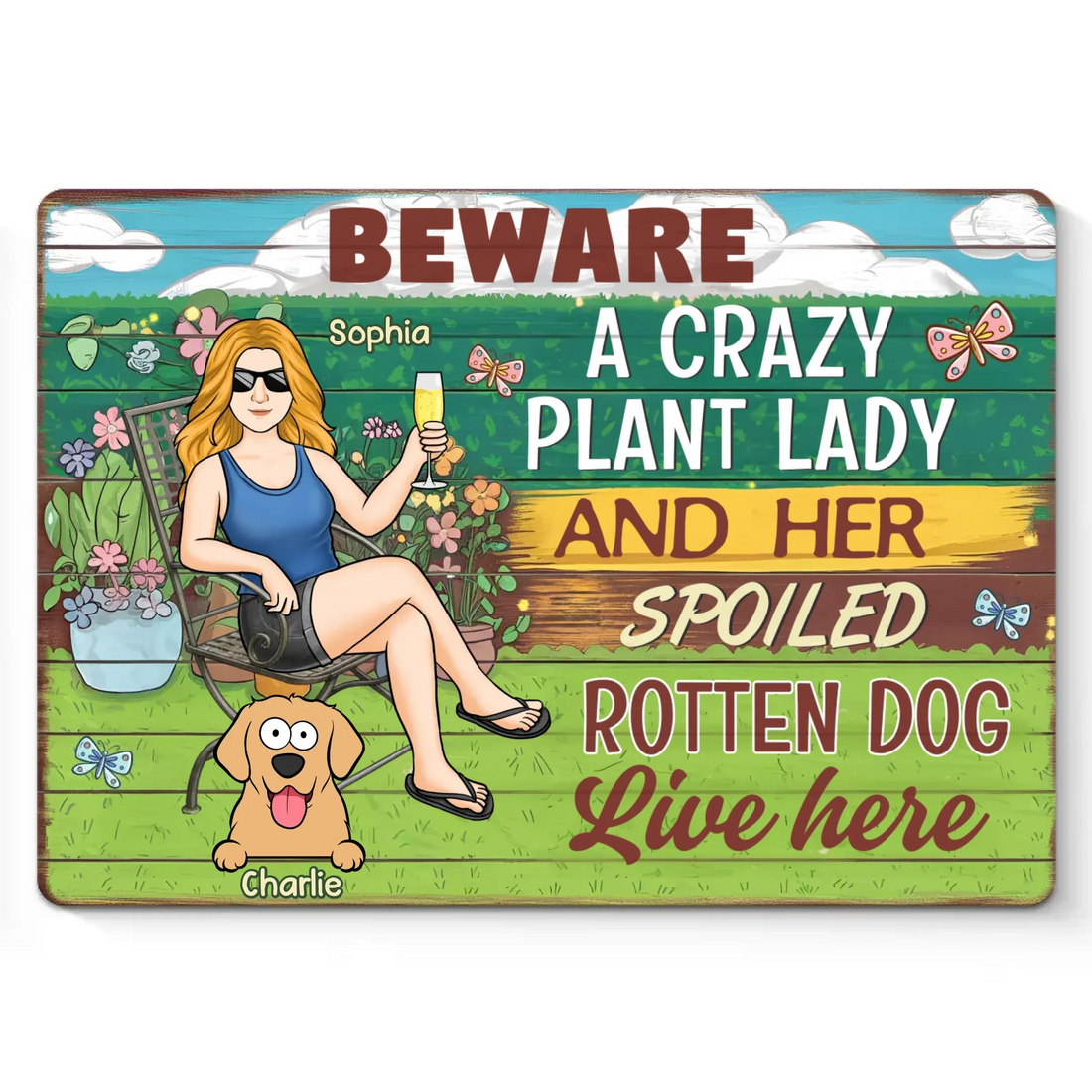 Here Lives A Plant Lover And Her Precious Little Dog/Cat - Personalized Metal Sign - Gift for Dog/Cat Lovers, Pet Lovers, Plant Lovers