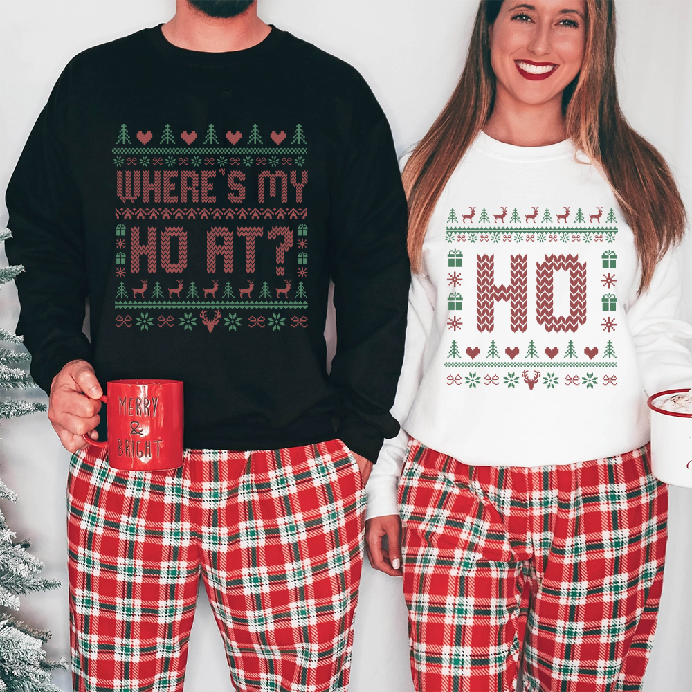 Where's My Ho At - Funny Couple Ugly Christmas Sweater - Gift For Couples, Wife, Husband