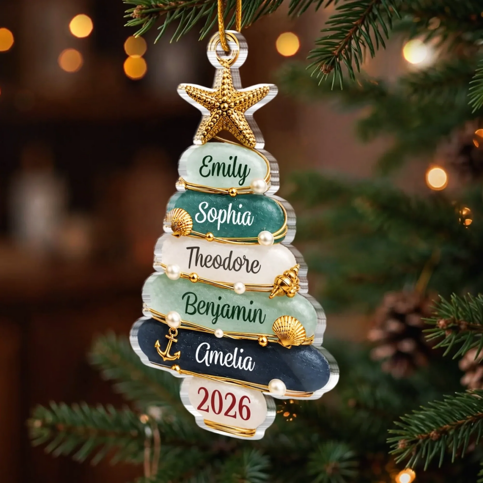 Holiday Cheer Starts With Family Christmas - Personalized Custom Shaped Acrylic Ornament - Christmas Gifts For Family, Mom, Dad, Brother, Sister