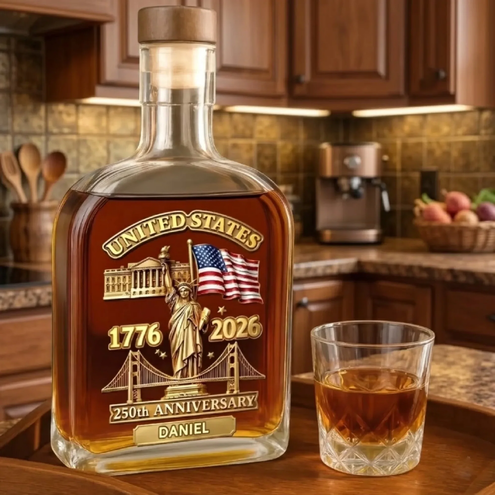 Honor The Brave Spirit America 250th - Personalized Whiskey Bottle - America 250th Anniversary Gifts For Family, Mom, Dad, Brother, Sister