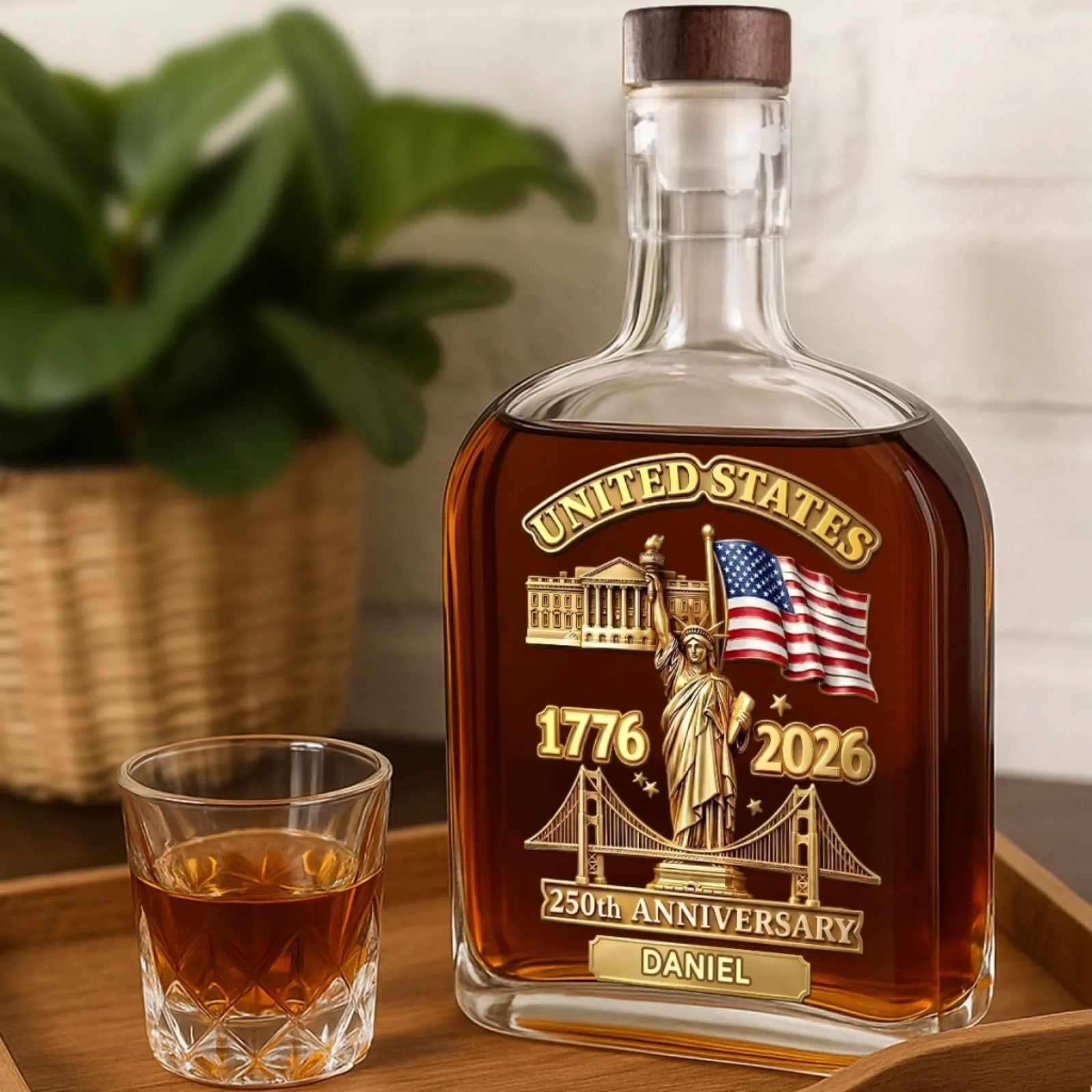 Honor The Brave Spirit America 250th - Personalized Whiskey Bottle - America 250th Anniversary Gifts For Family, Mom, Dad, Brother, Sister