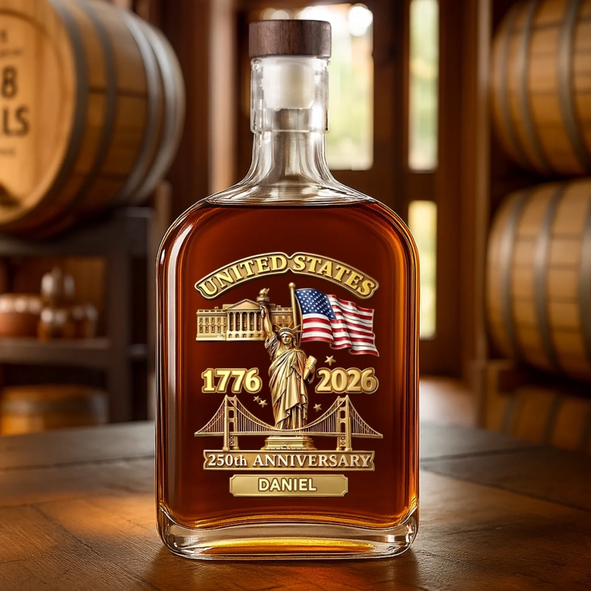 Honor The Brave Spirit America 250th - Personalized Whiskey Bottle - America 250th Anniversary Gifts For Family, Mom, Dad, Brother, Sister