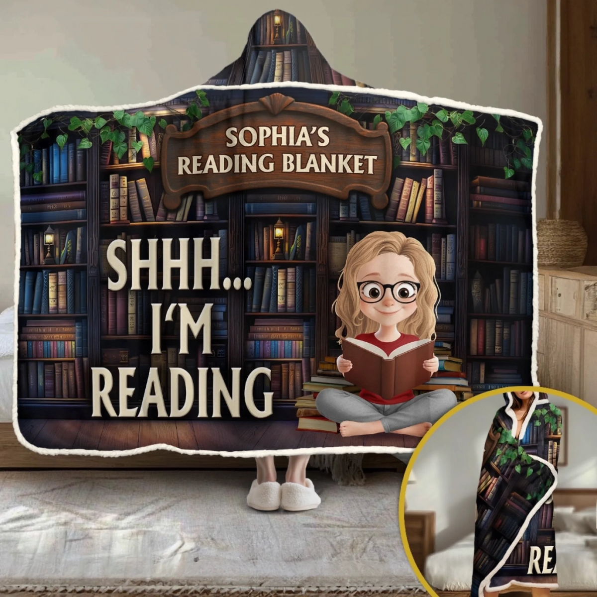 I'm Reading Book Lovers - Personalized Wearable Hooded Blanket - Gift For Book Lovers, Bookworms, Readers