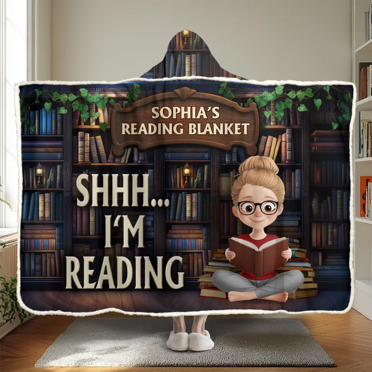 I'm Reading Book Lovers - Personalized Wearable Hooded Blanket - Gift For Book Lovers, Bookworms, Readers