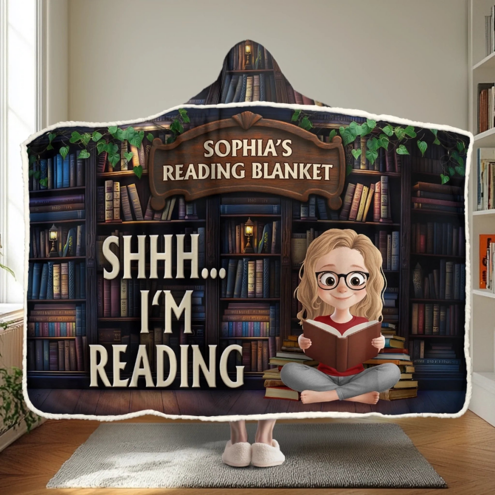 I'm Reading Book Lovers - Personalized Wearable Hooded Blanket - Gift For Book Lovers, Bookworms, Readers