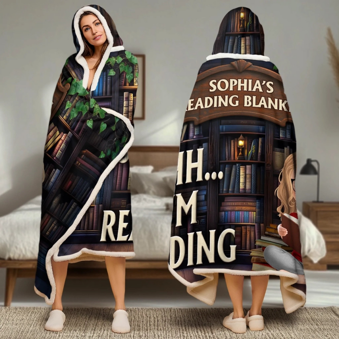 I'm Reading Book Lovers - Personalized Wearable Hooded Blanket - Gift For Book Lovers, Bookworms, Readers