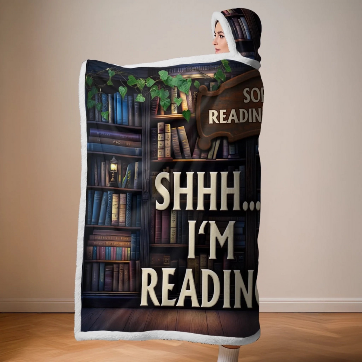 I'm Reading Book Lovers - Personalized Wearable Hooded Blanket - Gift For Book Lovers, Bookworms, Readers