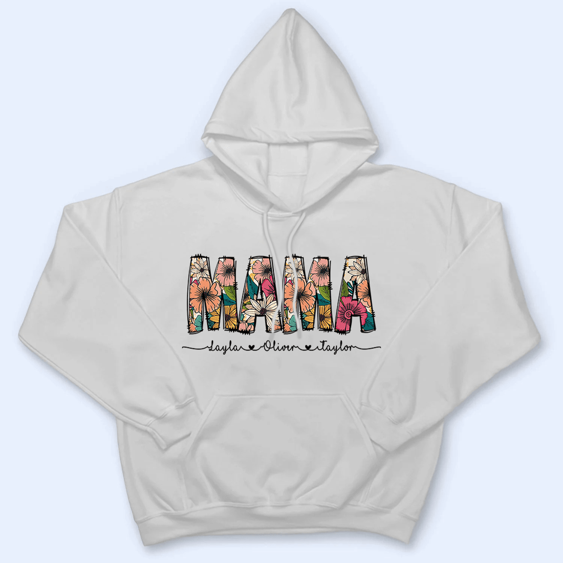 Floral Mama Custom Kid's Names with Sweet Hearts t-shirt, alternate view 4