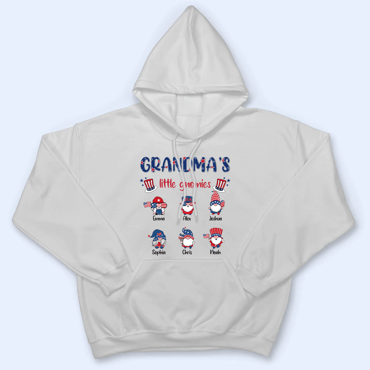 Grandma's Little Gnomies Happy Fourth 4th Of July - Personalized Custom Kids Names T Shirt - Independence Day, Birthday, Loving, Funny Gift for Patriotic Grandma/Nana/Mimi, Mom, Wife, Grandparent