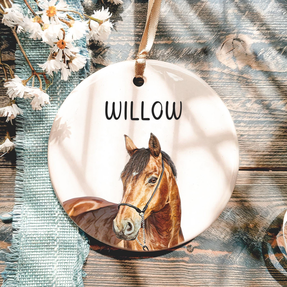 Custom Photo Horse Ornament personalized circle ceramic ornament, main view