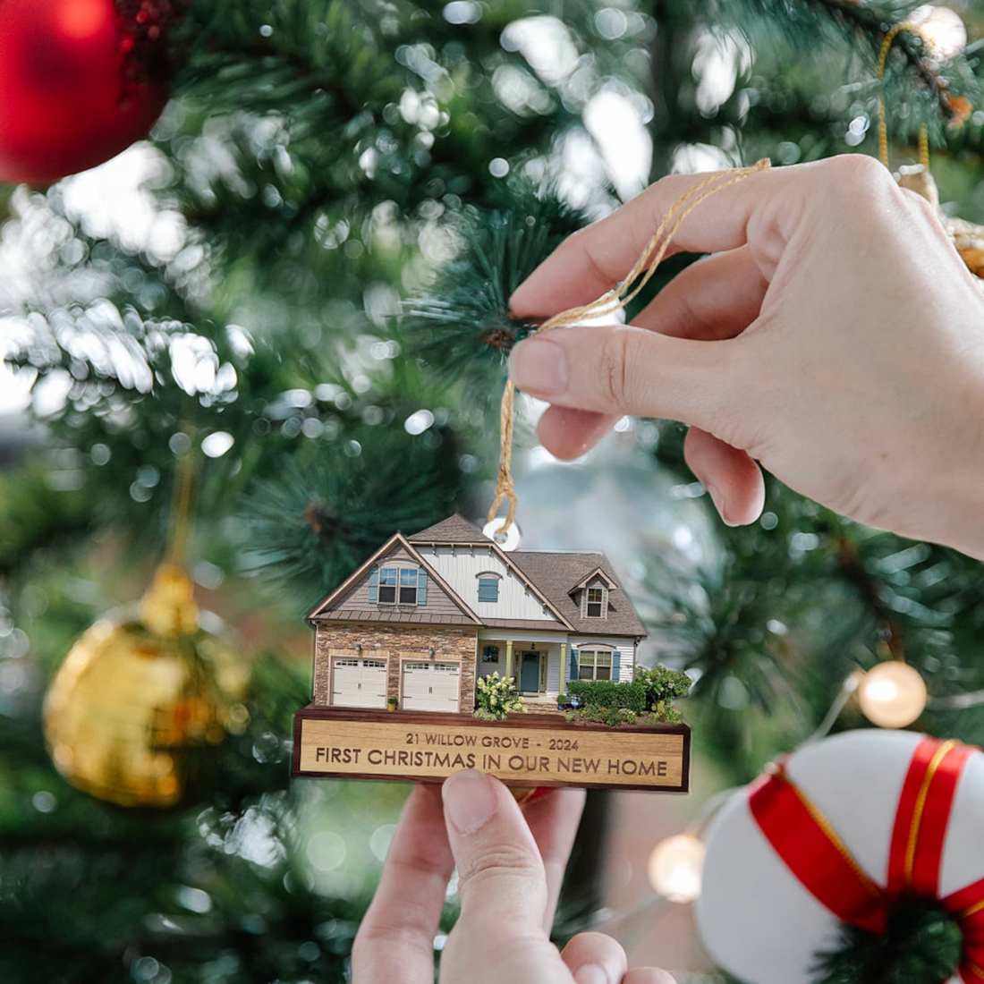 Custom House Photo Ornament, House Photo Ornament, Christmas personalized custom shaped acrylic ornament, alternate view 3
