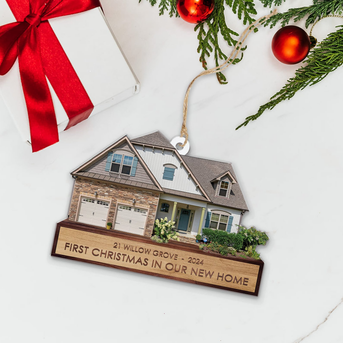 Custom House Photo Ornament, House Photo Ornament, Christmas personalized custom shaped acrylic ornament, alternate view 8