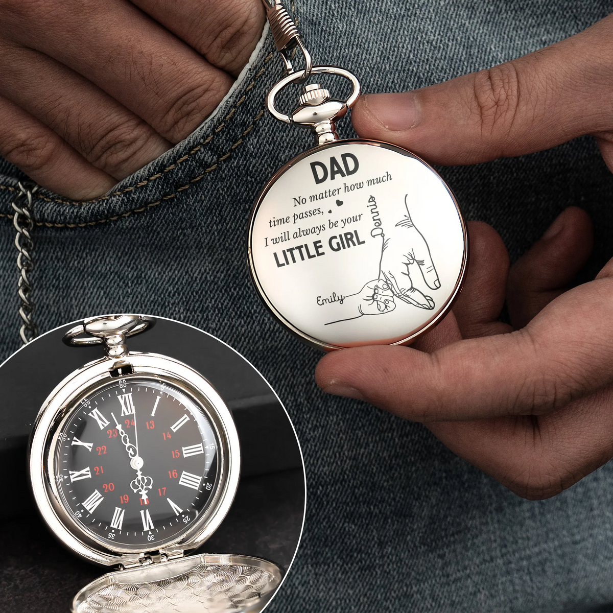 How Much Time Passes, I Will Always Be Your Little Girl - Personalized Pocket Watch - Father's Day Gift for Dad, Daddy