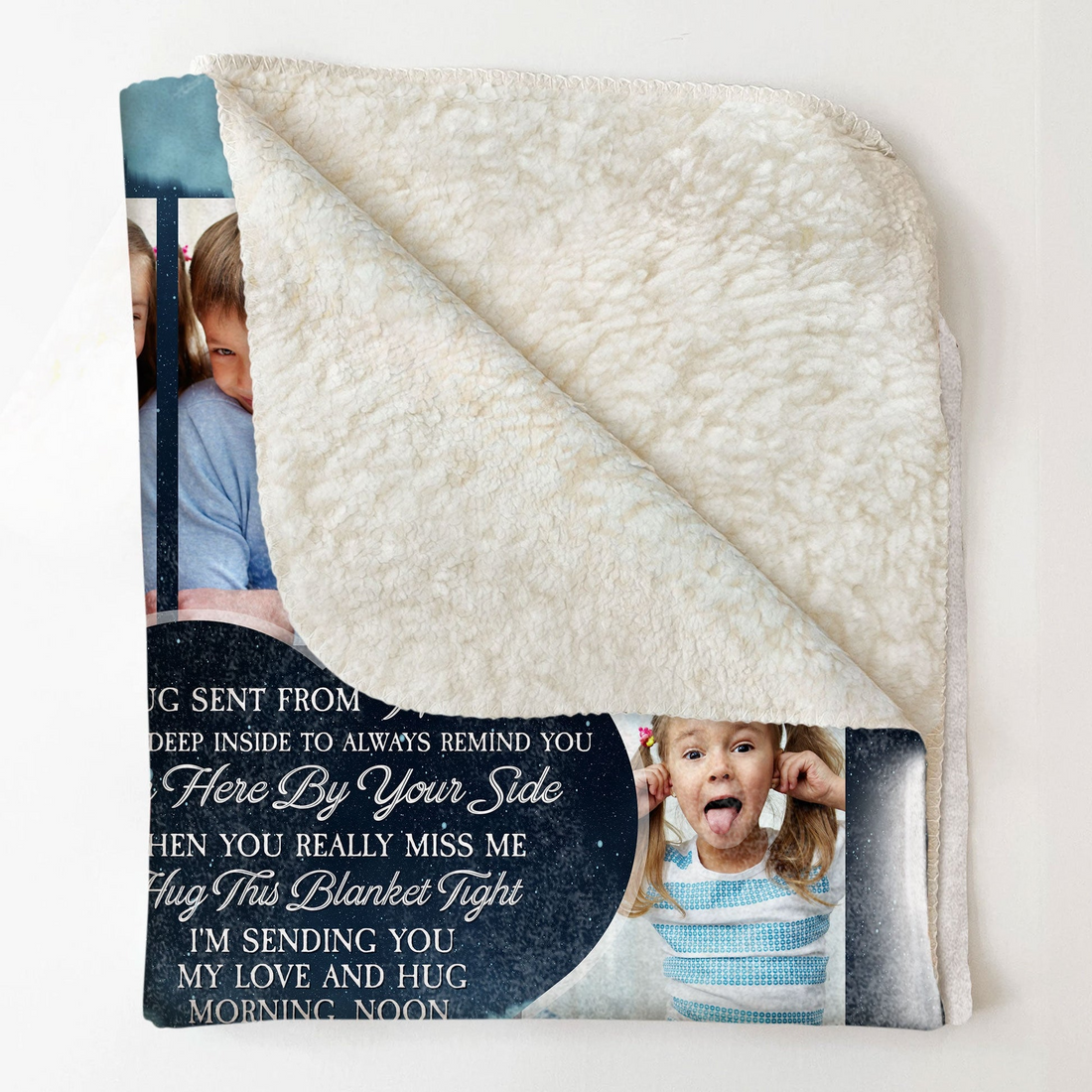 Personalized Custom Photo Hugs From Heaven fleece blanket, soft fleece fabric close-up