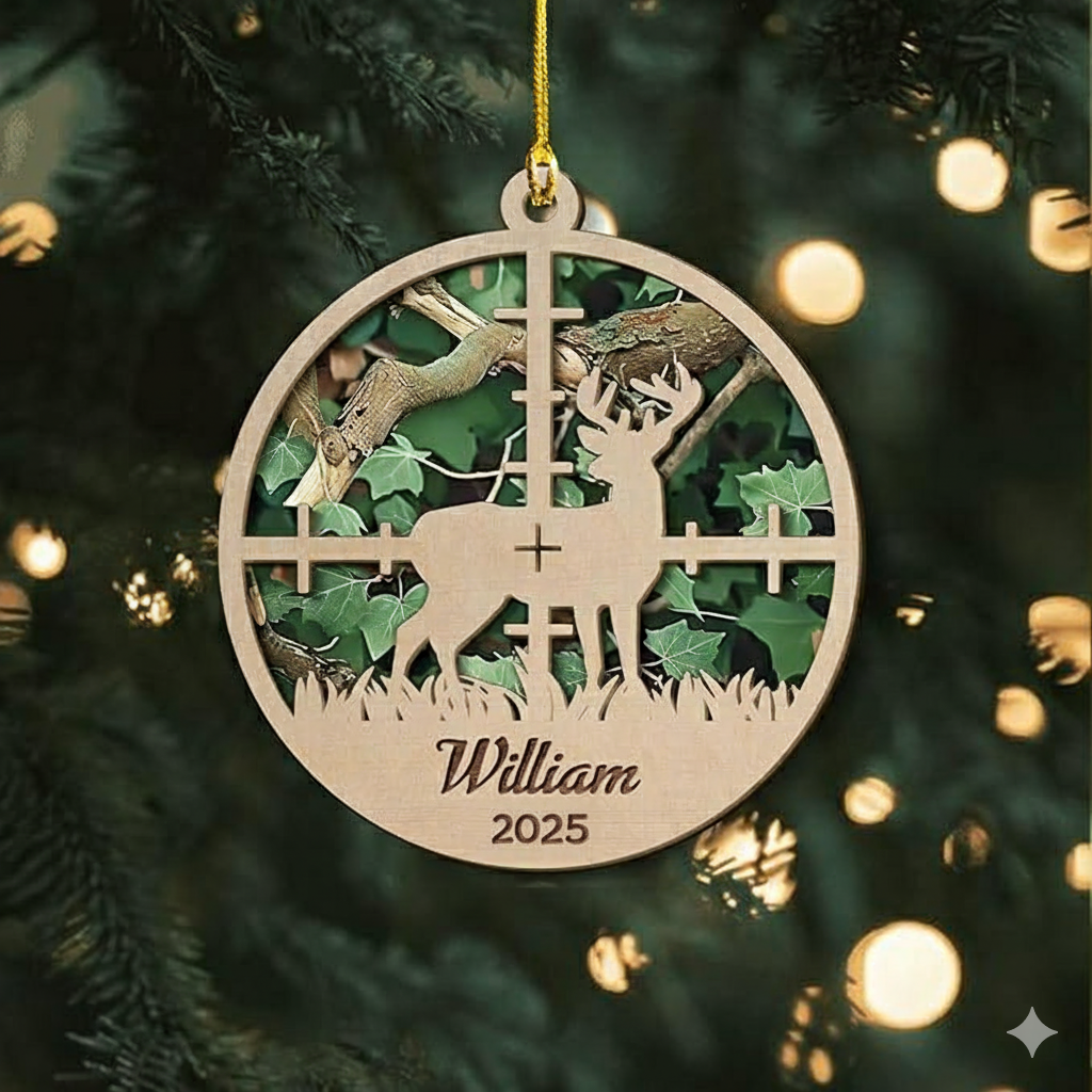 Hunting Christmas Ornament - Personalized Custom 2-layered Wood Ornament - Christmas Gift For Hunter, Outdoor Hunting