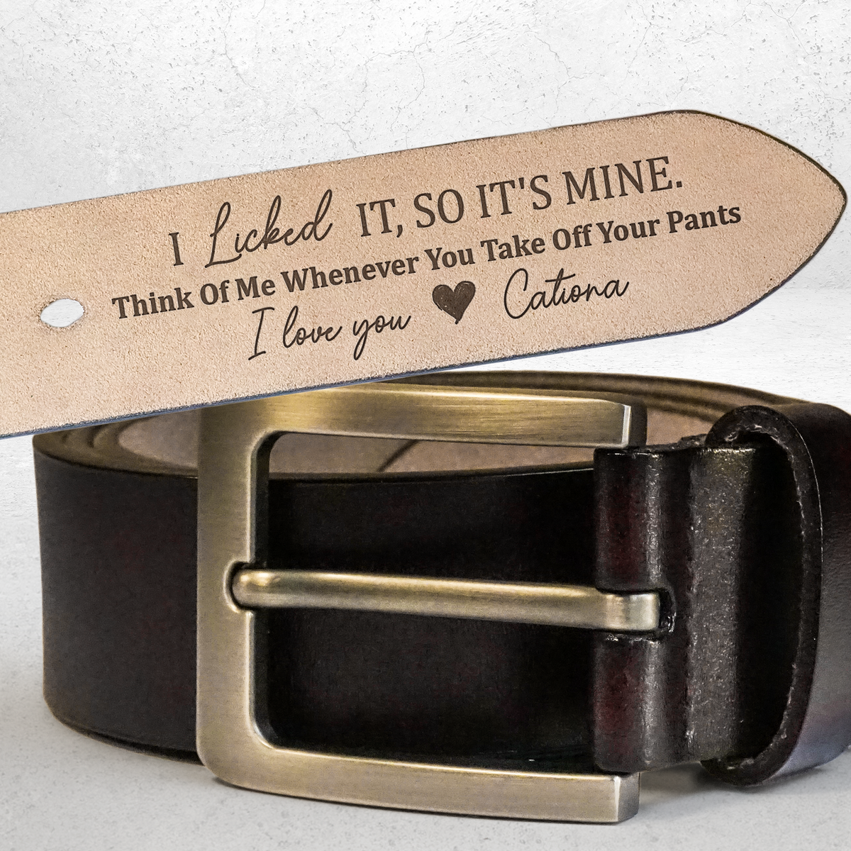 Custom Engraved Belt for Him - I Licked It, So It's Mine - Personalized Gift for Husband, Boyfriend, Fiancé, Valentine, Anniversary | Leather