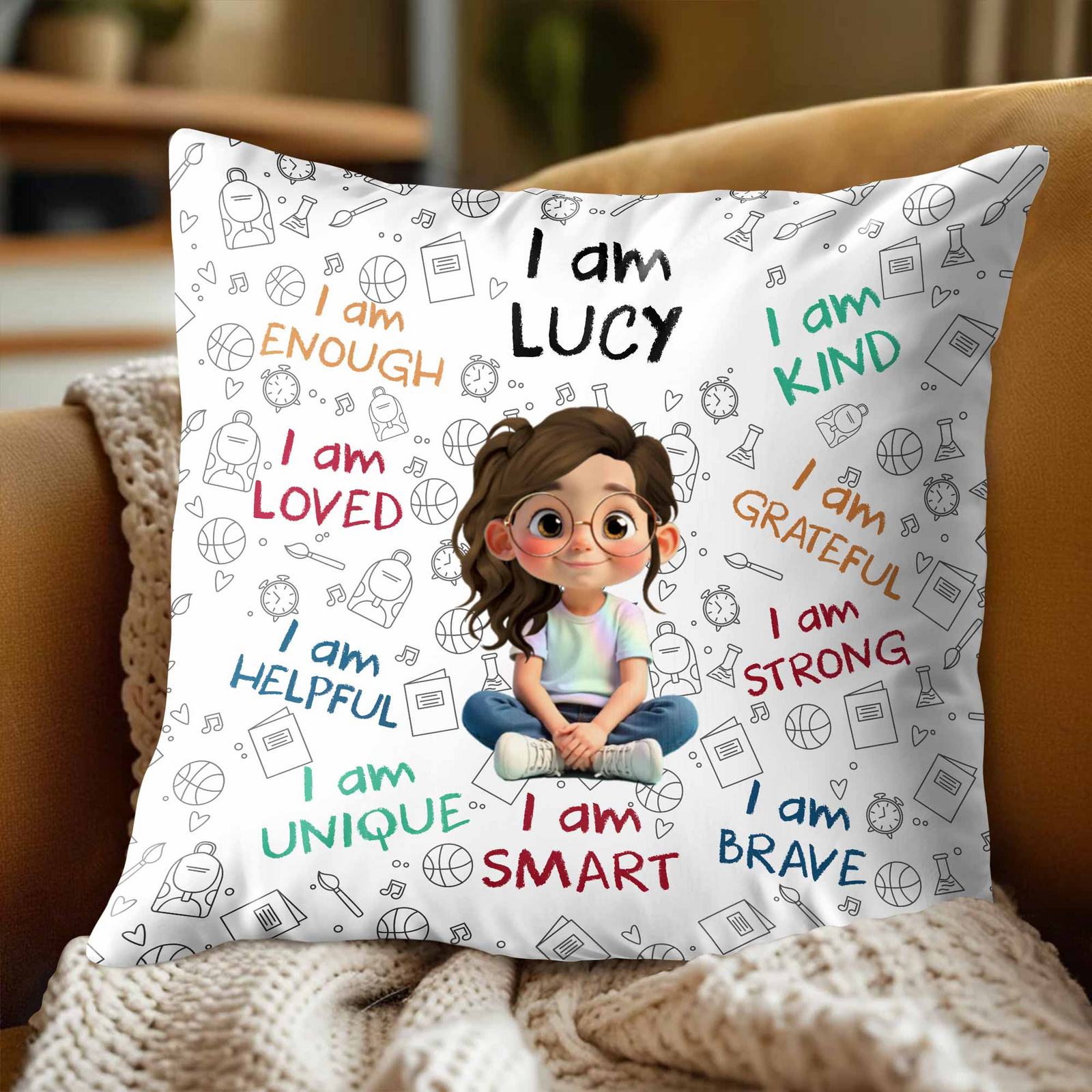 I Am Enough, Loved, Unique, Brave Kid - Personalized Custom Pillow - Gift For Grandson, Granddaughter, Son, Daughter