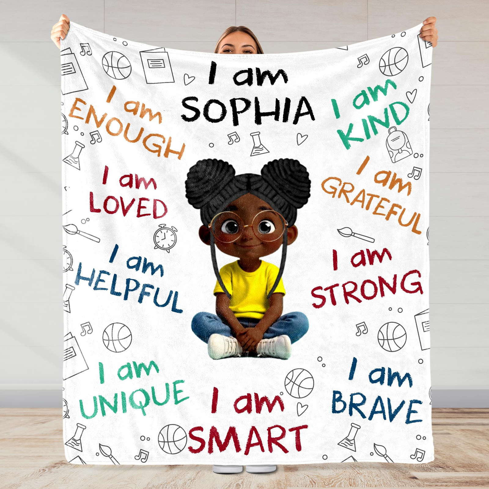 I Am Enough, Loved, Unique, Brave Kid - Personalized Custom Blanket - Gift For Grandson, Granddaughter, Son, Daughter