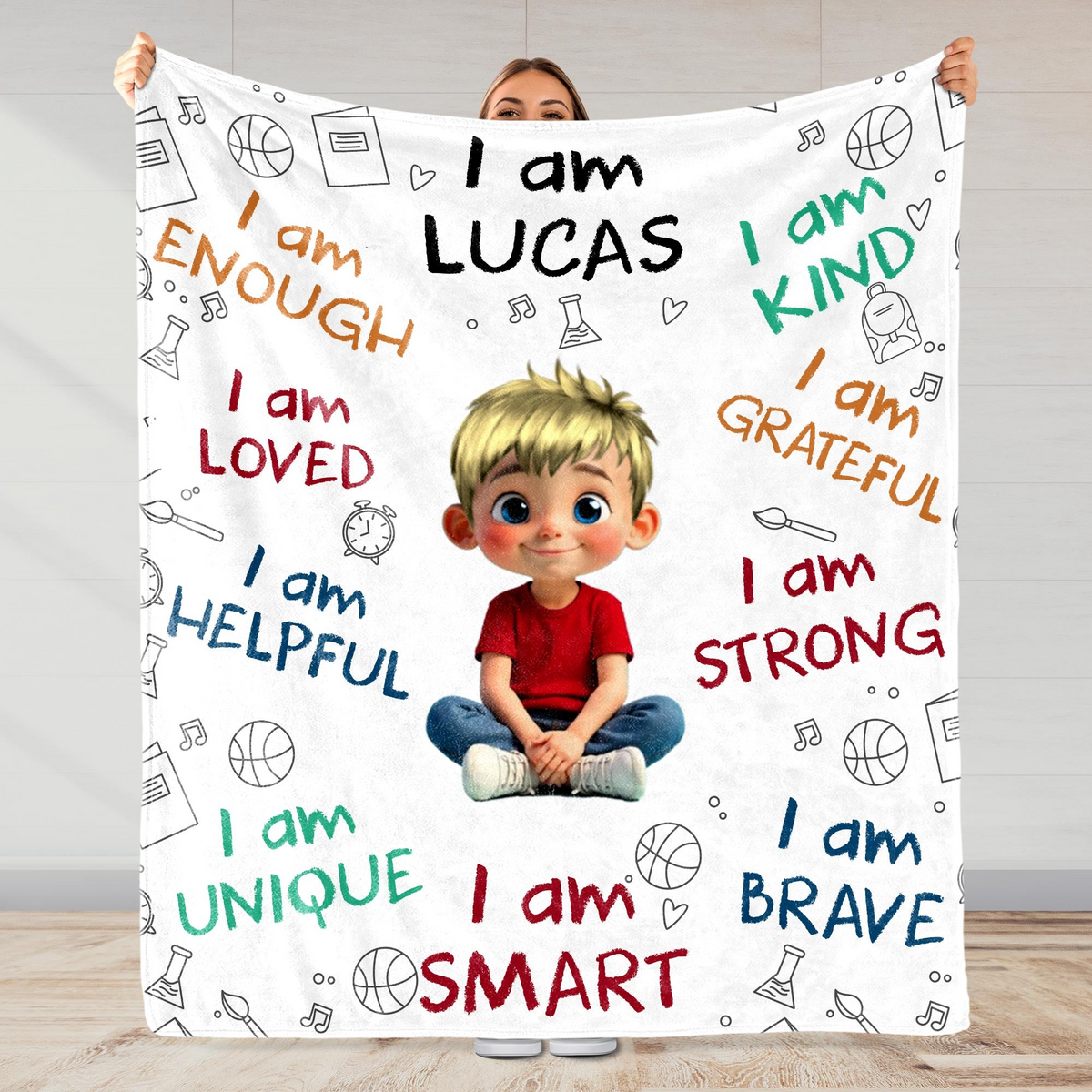 I Am Enough, Loved, Unique, Brave Kid - Personalized Custom Blanket - Gift For Grandson, Granddaughter, Son, Daughter