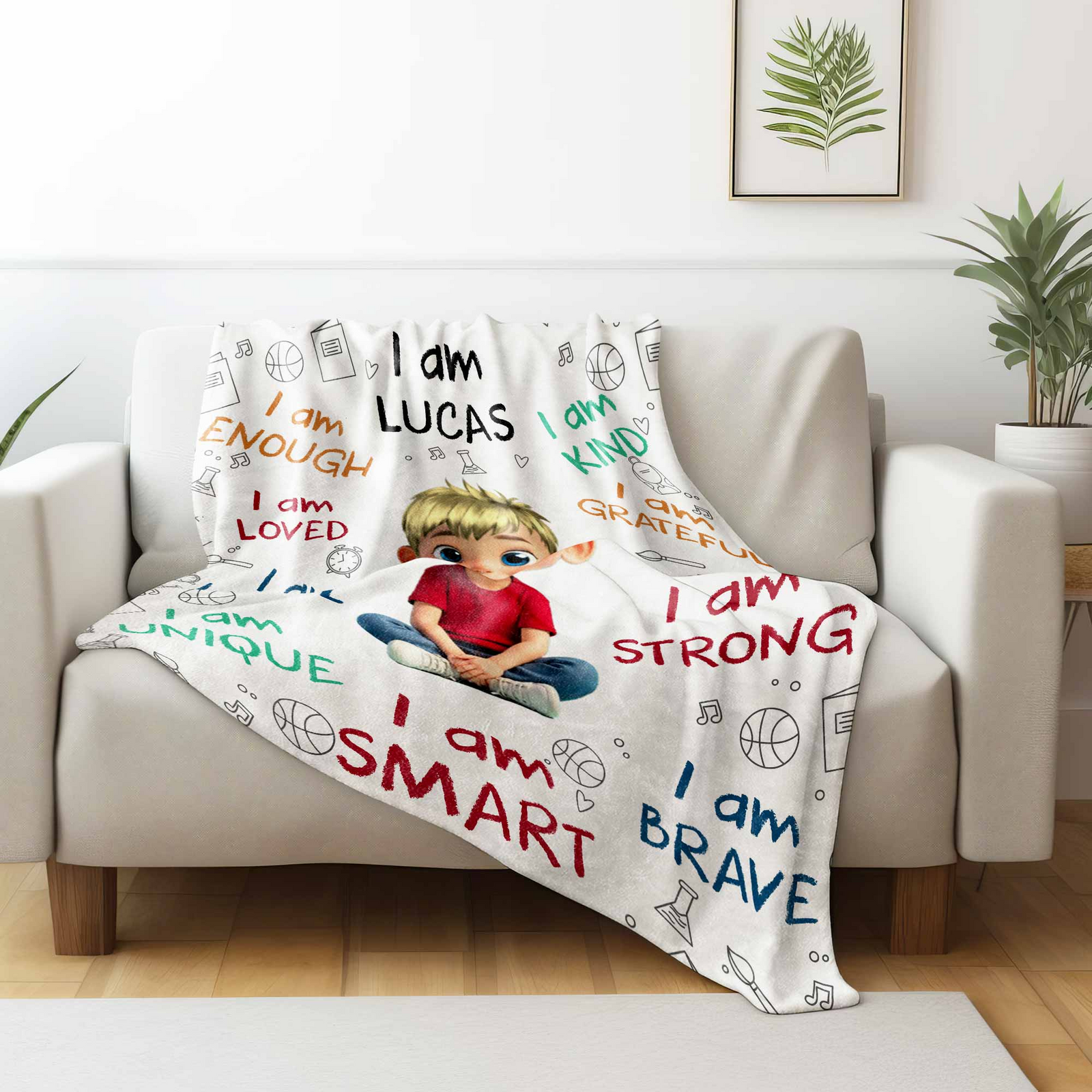 I Am Enough, Loved, Unique, Brave Kid - Personalized Custom Blanket - Gift For Grandson, Granddaughter, Son, Daughter