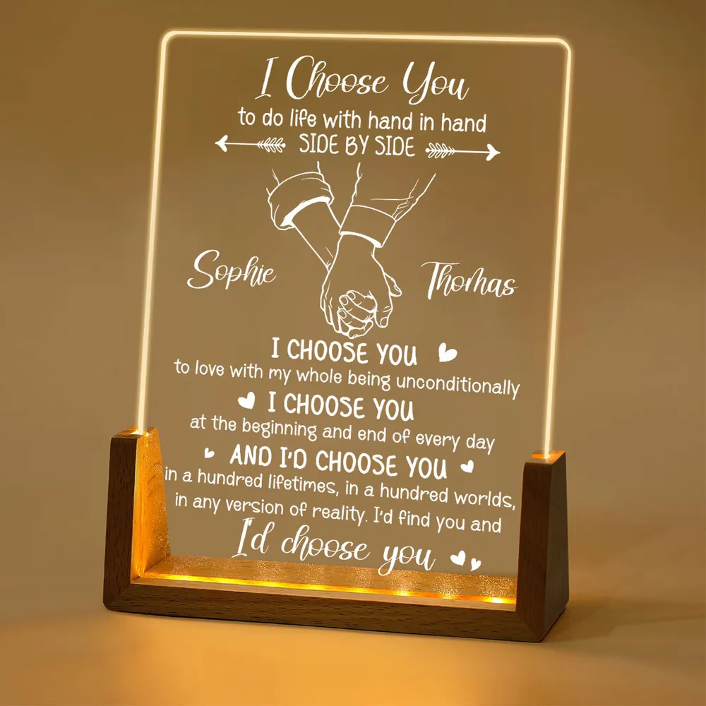 I Choose You Couple - Personalized Night Light, 3D Led Lamp With Wooden Base - Wedding, Anniversary Gift For Couples, Wife/Husband