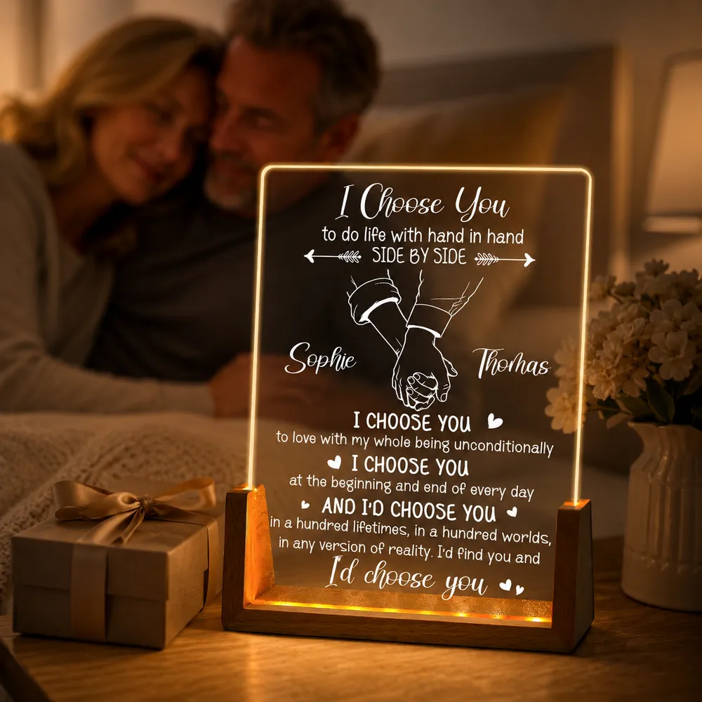 I Choose You Couple - Personalized Night Light, 3D Led Lamp With Wooden Base - Wedding, Anniversary Gift For Couples, Wife/Husband