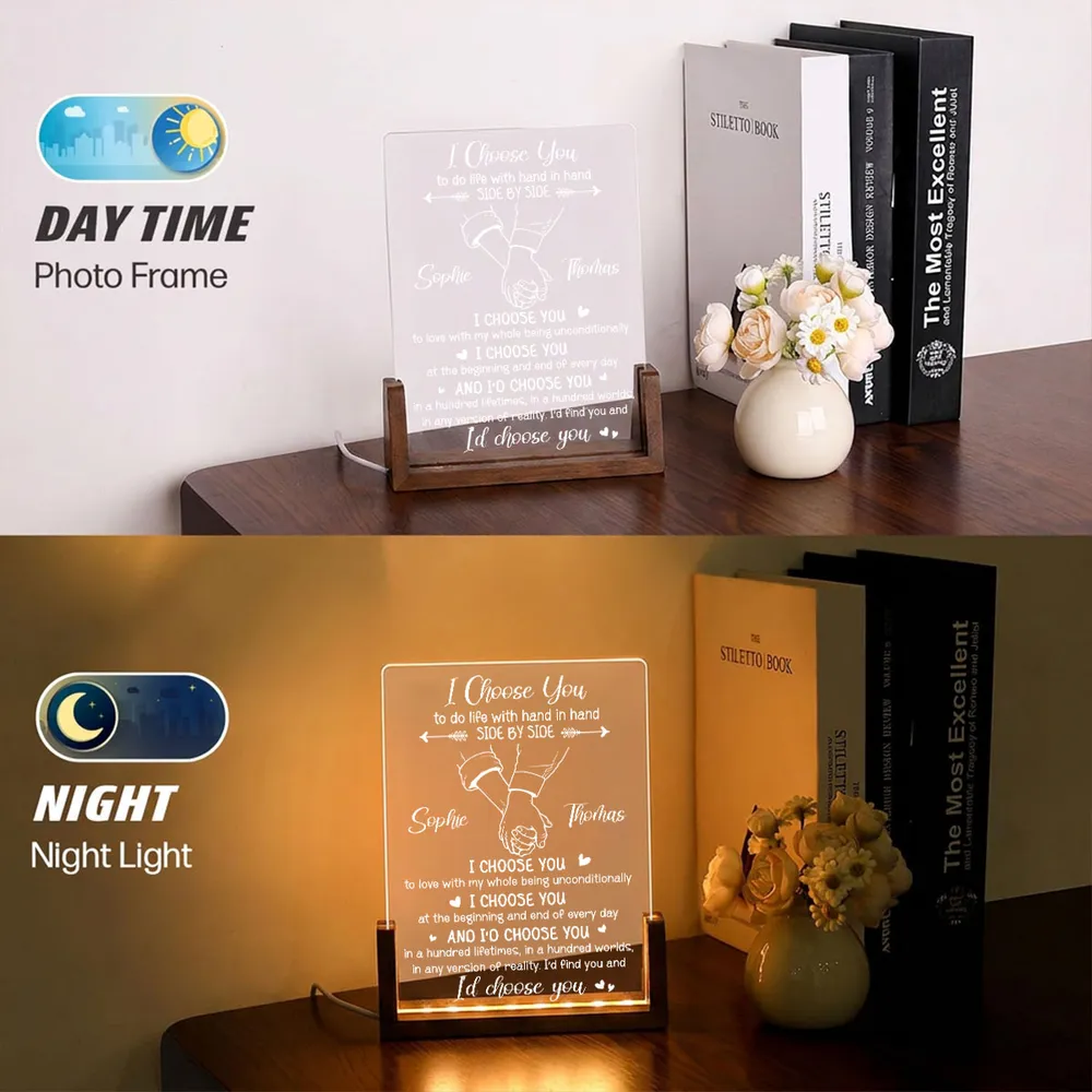 I Choose You Couple - Personalized Night Light, 3D Led Lamp With Wooden Base - Wedding, Anniversary Gift For Couples, Wife/Husband
