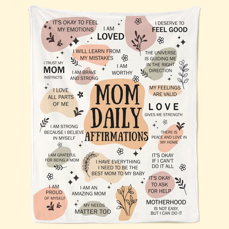 Personalized I Love All Parts Of Me Mom Affirmation fleece blanket, soft fleece fabric close-up