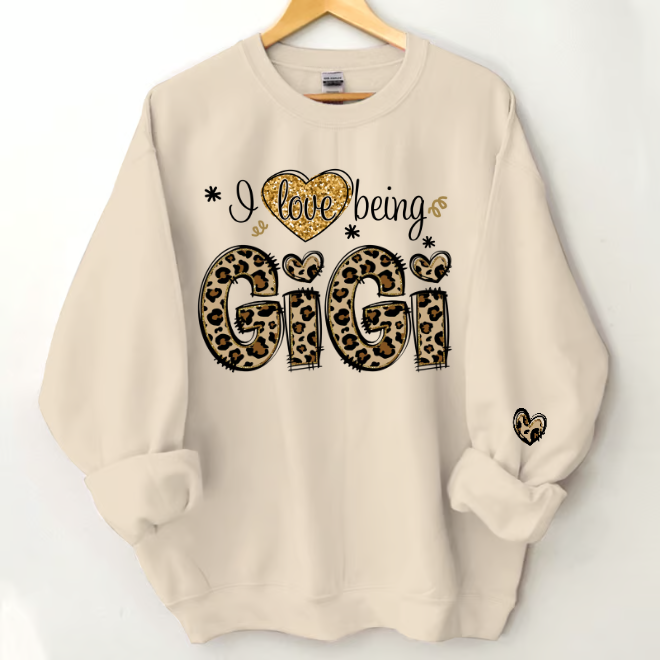 I Love Being Grandma Leopard - Personalized Sleeve Printed Sweater - Gift for Grandma, Nana, Grandparent