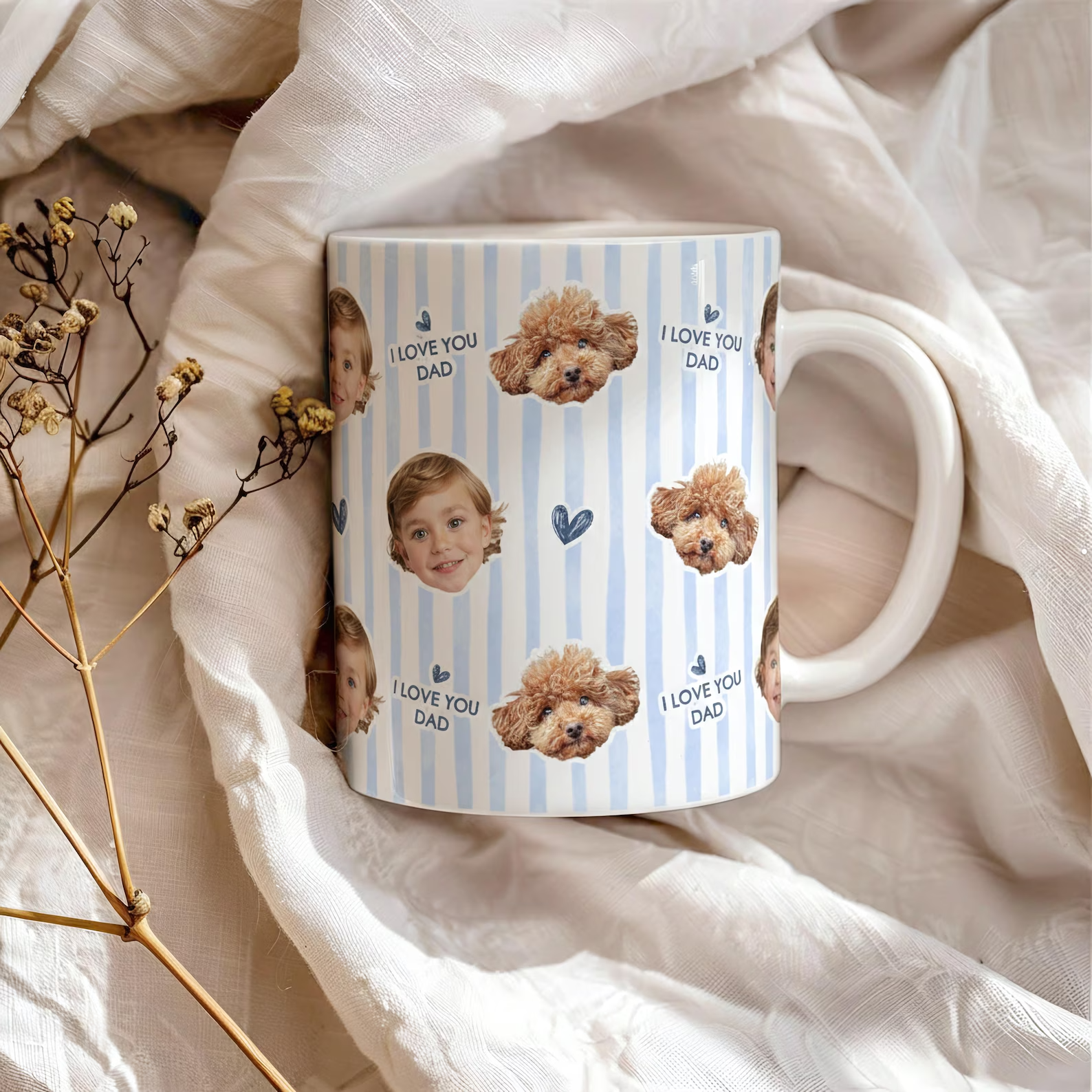 Custom Photo Grandkid Face I Love Dad - Personalized Custom Mug - Gift For Grandma, Grandpa, Mom, Dad
