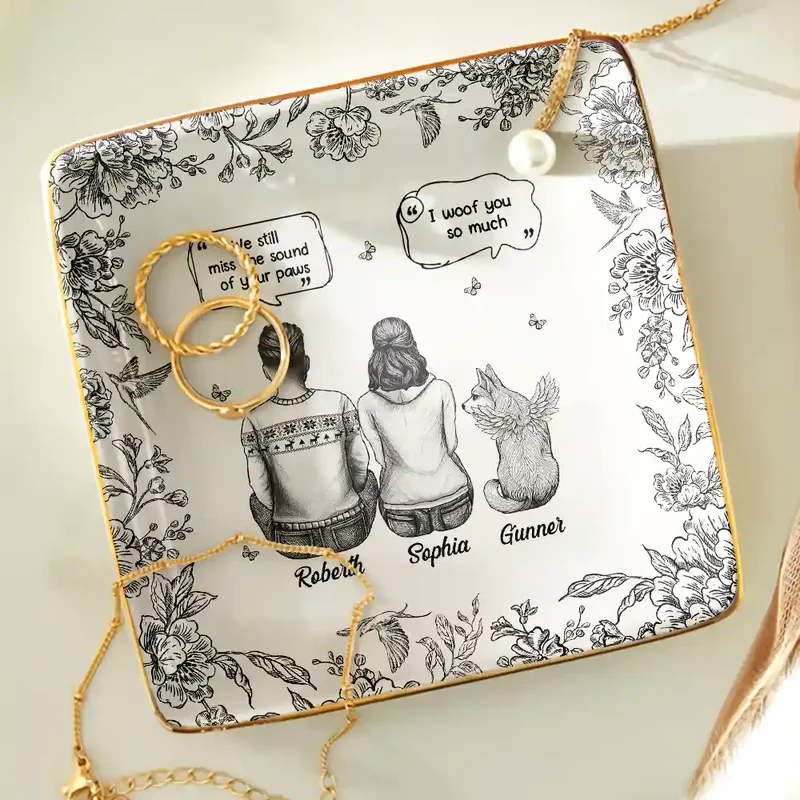 I Miss You Memorial Dog Cat Toile - Personalized Jewelry Dish - Sympathy Gift For Dog Lovers, Cat Lovers, Pet Owners