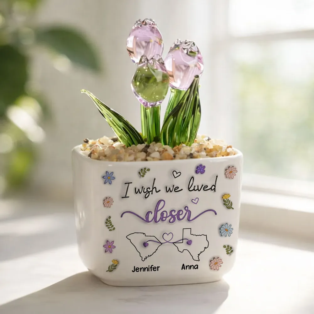 I Wish We Lived Closer - Personalized Glass Everlasting Tulips - Gift For Long Distance Besties, Friends