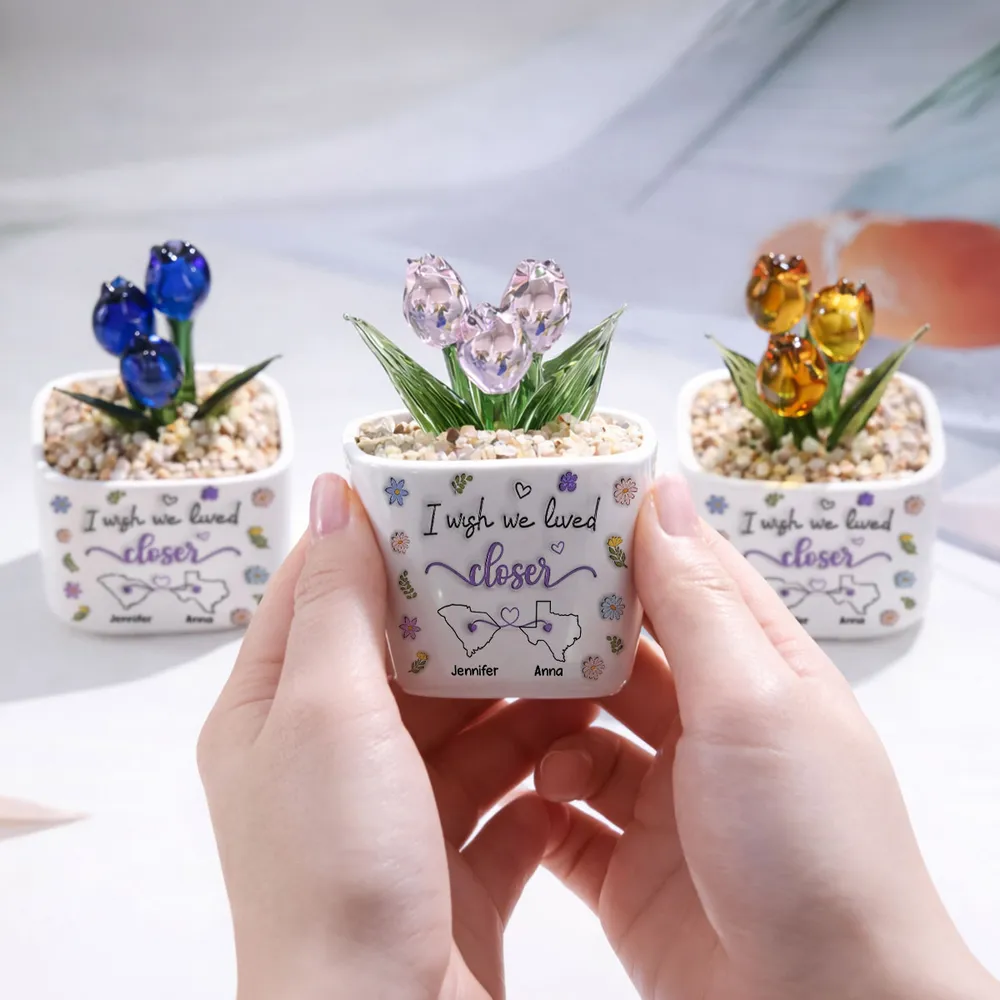 I Wish We Lived Closer - Personalized Glass Everlasting Tulips - Gift For Long Distance Besties, Friends