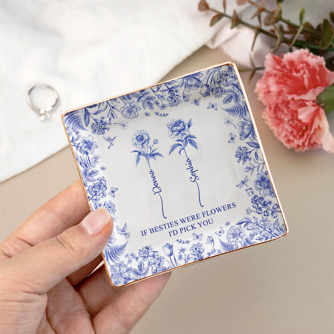 Personalized If Besties Were Flowers I'd Pick You jewelry dish, alternate view 4