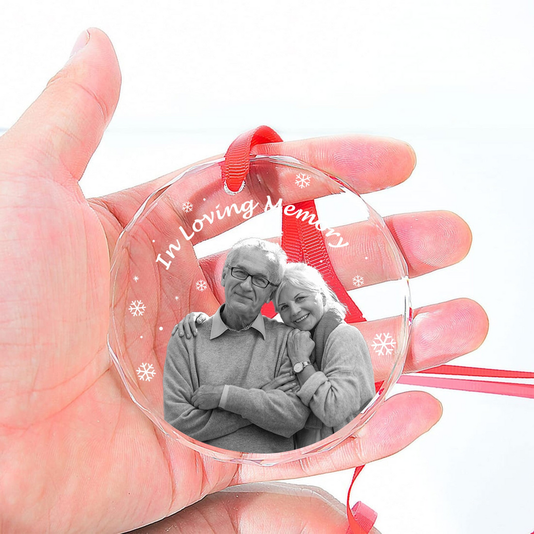 Custom Photo In Loving Memory Forever In Our Hearts personalized circle glass ornament, alternate view 4