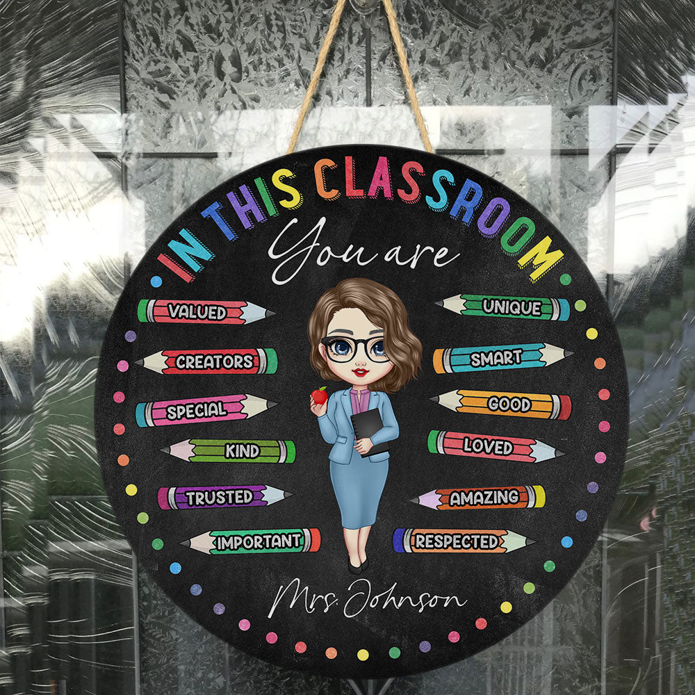 Personalized In This Classroom You Are round wood sign, alternate view 3