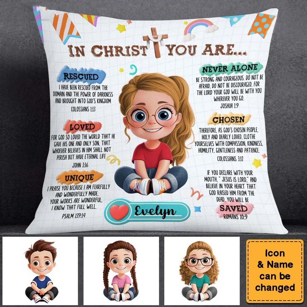 Affirmation Gift For Kids In Christ You Are personalized pillow, main view