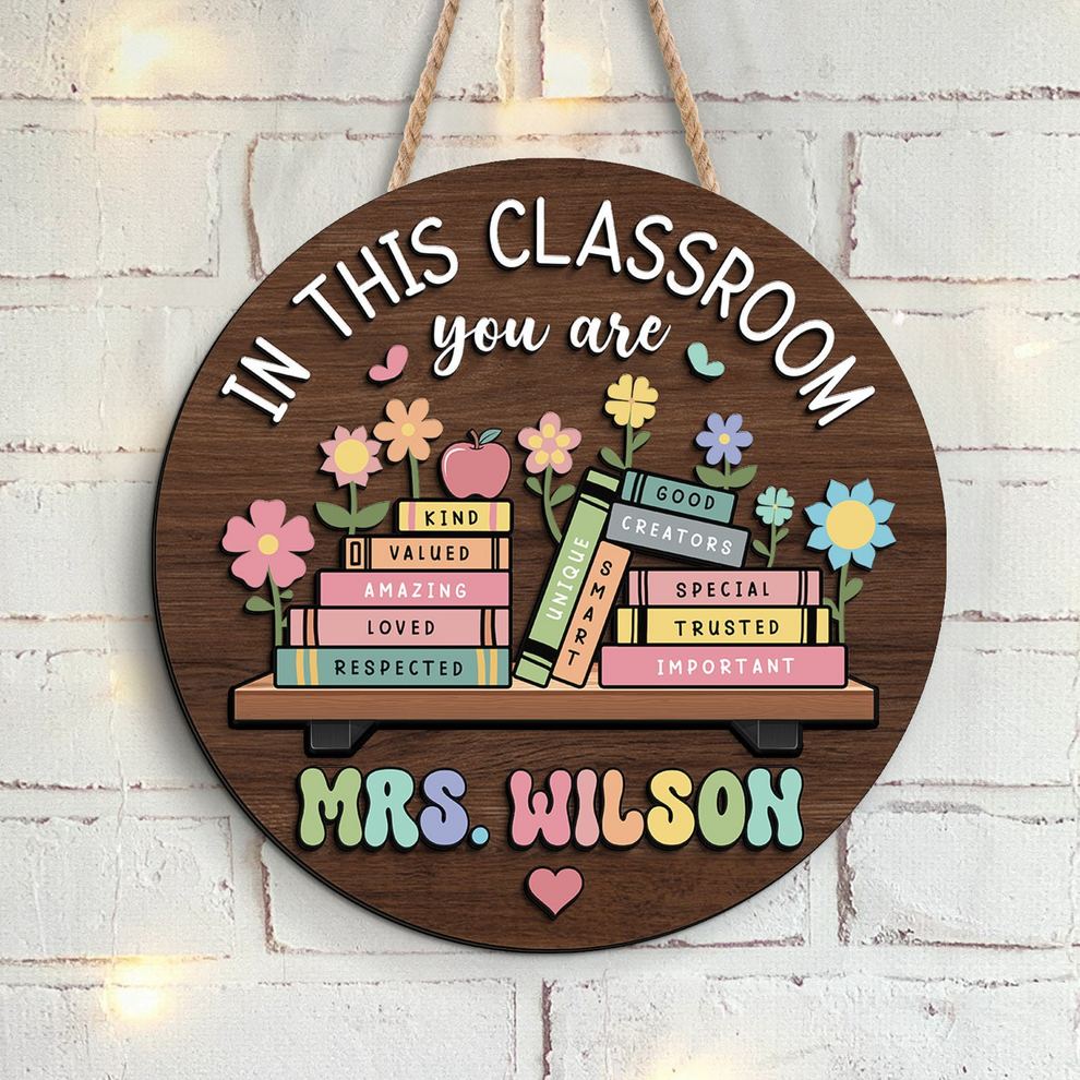 Personalized In this Classroom You Are Teacher 3D Effect Door Sign round wood sign, main view
