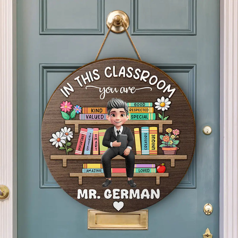 Personalized In This Classroom You Are Special round wood sign, alternate view 4