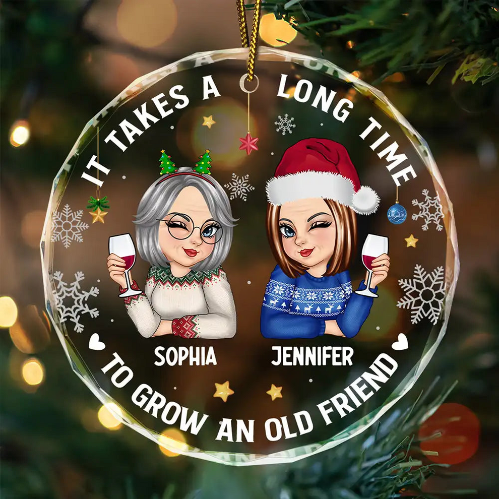 It Takes A Long Time To Grow An Old Friend personalized circle glass ornament, main view
