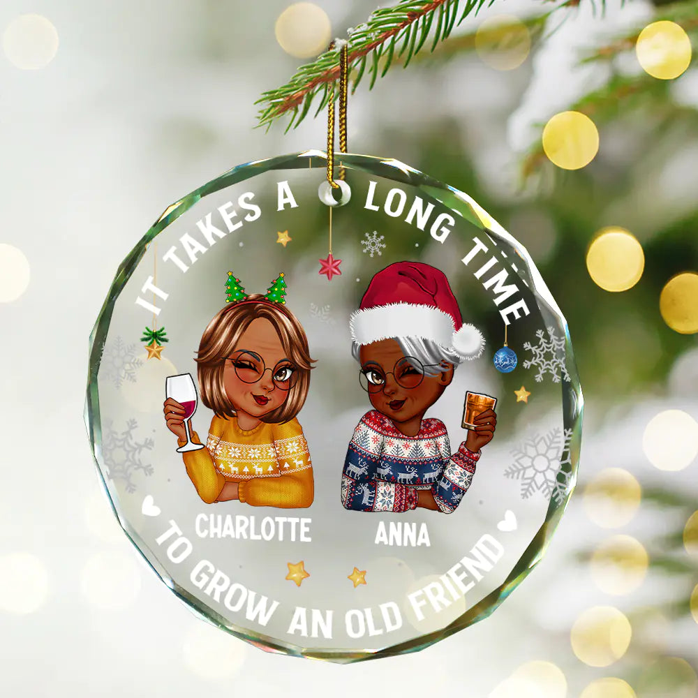 It Takes A Long Time To Grow An Old Friend personalized circle glass ornament, alternate view 3
