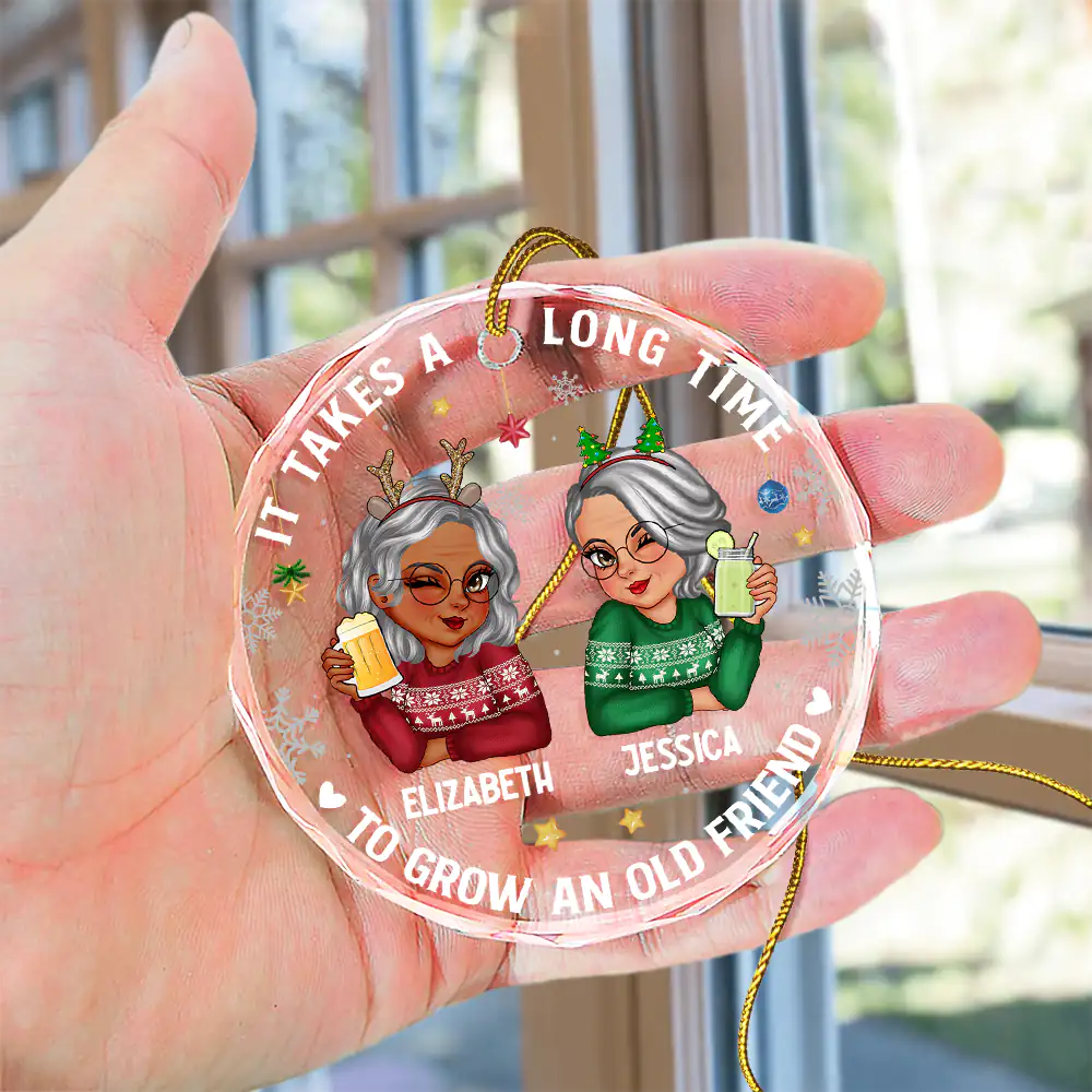 It Takes A Long Time To Grow An Old Friend personalized circle glass ornament, alternate view 4