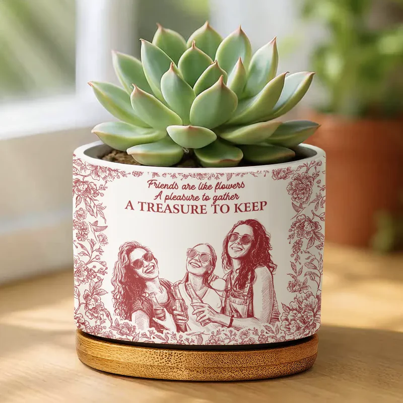 Custom Photo Pencil Sketch It Takes A Long Time To Grow An Old Friend - Personalized Ceramic Plant Pot - Gift For Her, Besties, Friends, Sister