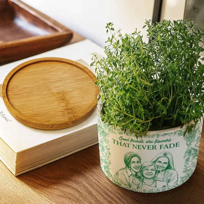 Custom Photo Pencil Sketch It Takes A Long Time To Grow An Old Friend - Personalized Ceramic Plant Pot - Gift For Her, Besties, Friends, Sister