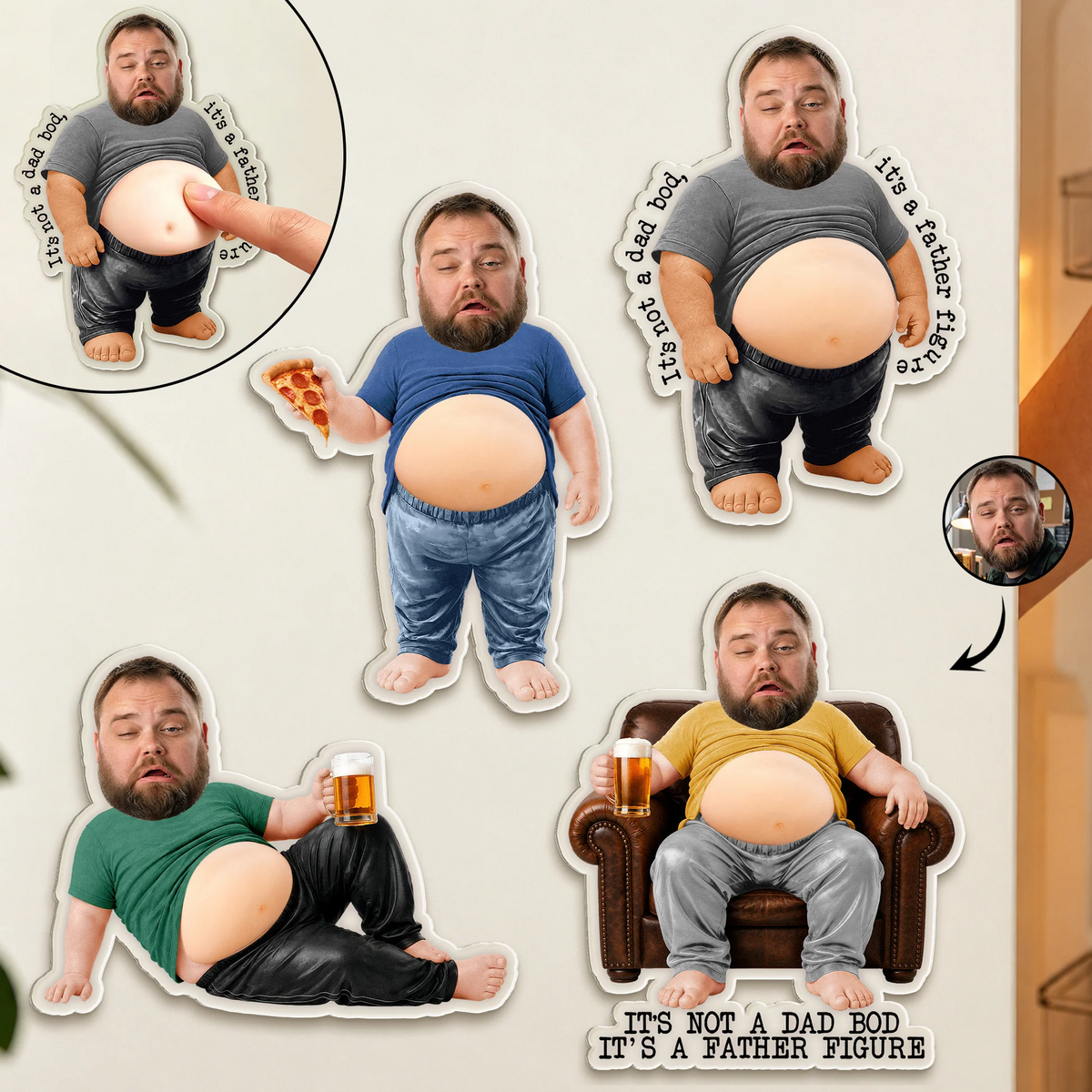 Custom Photo It’s Not A Dad Bod, It’s A Father Figure - Personalized Fridge Magnet - Funny Gifts for Dad, Daddy, Papa