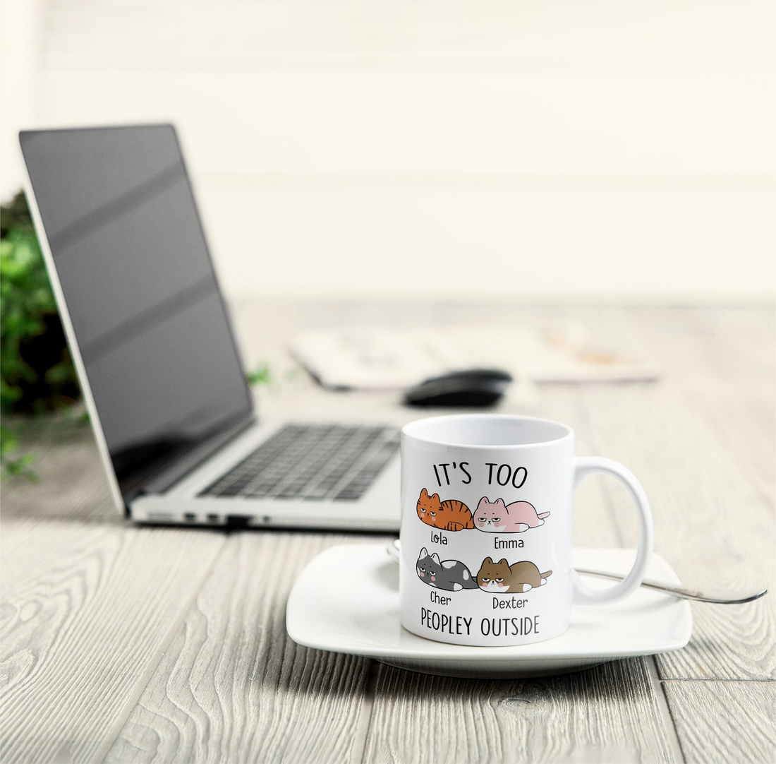It's Too Peopley Outside - Personalized Custom Mug - Gift For Cat Lovers, Pet Lovers, Cat Mom, Cat Dad