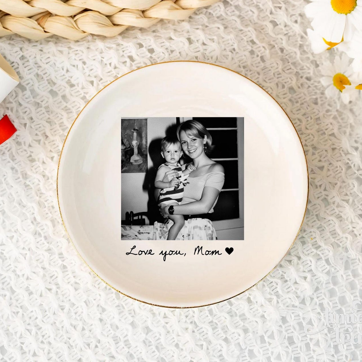 Custom Photo Thank You Mom Trinket Tray - Personalized Jewelry Dish - Mother's Gift For Mom, Grandma