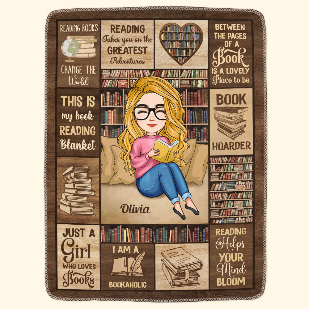 Personalized Just A Girl Who Loves Books fleece blanket, soft fleece fabric close-up