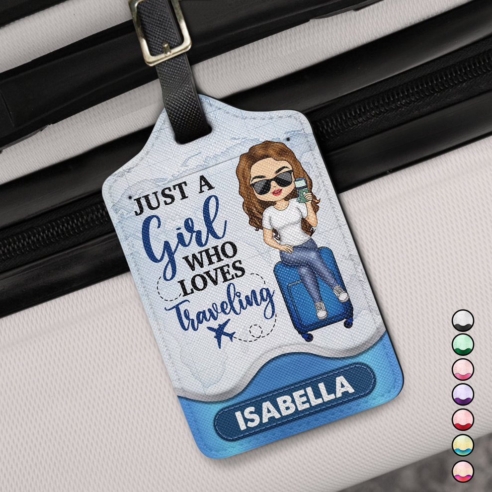 Personalized Just A Girl Boy Who Loves Traveling luggage tag, main view